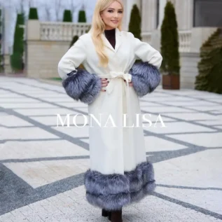 Palton Lung Loro Piano Lux Blana Vulpe Polara